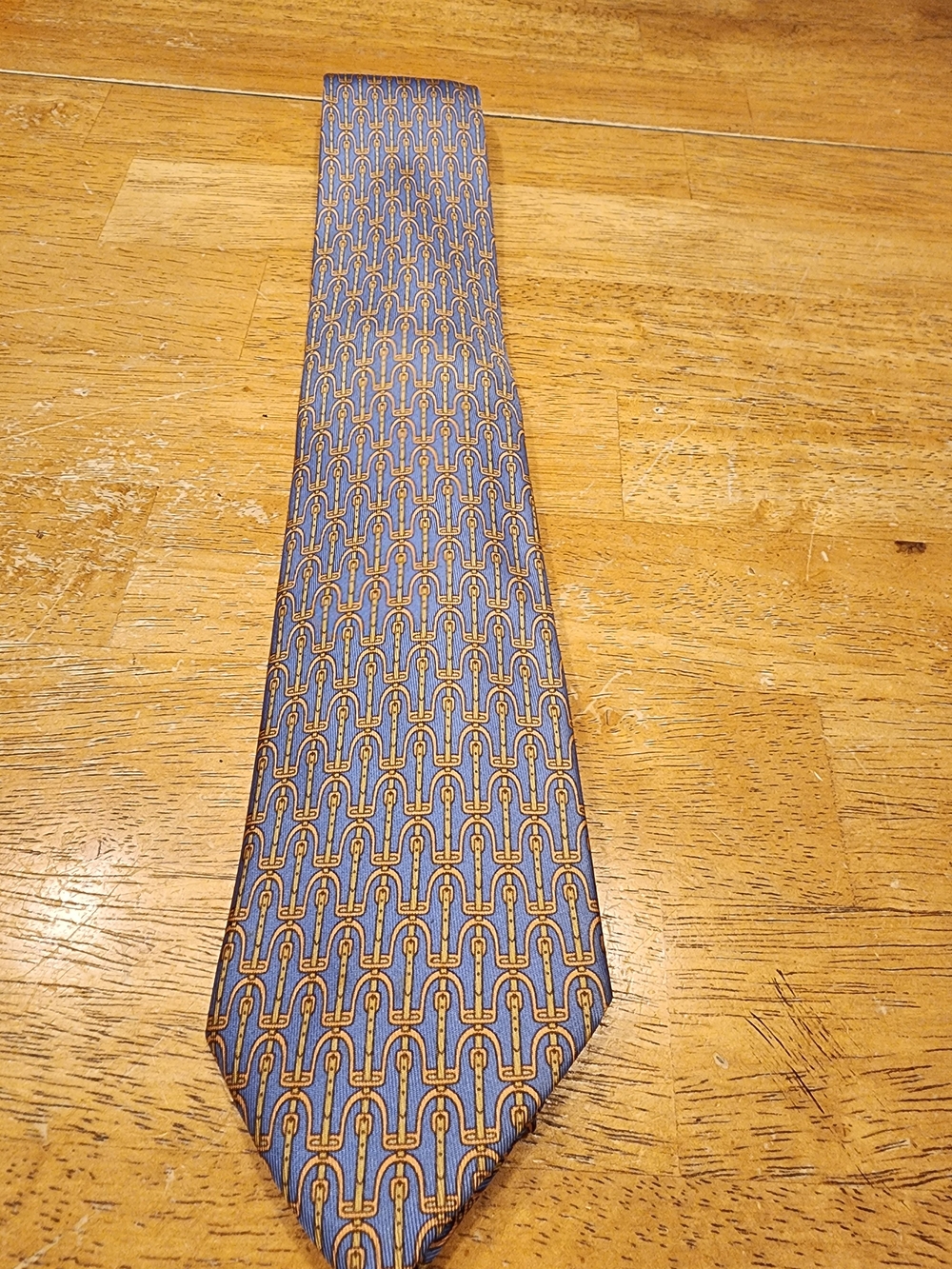 vintage blue and gold equestrian-themed Hermès Silk Tie